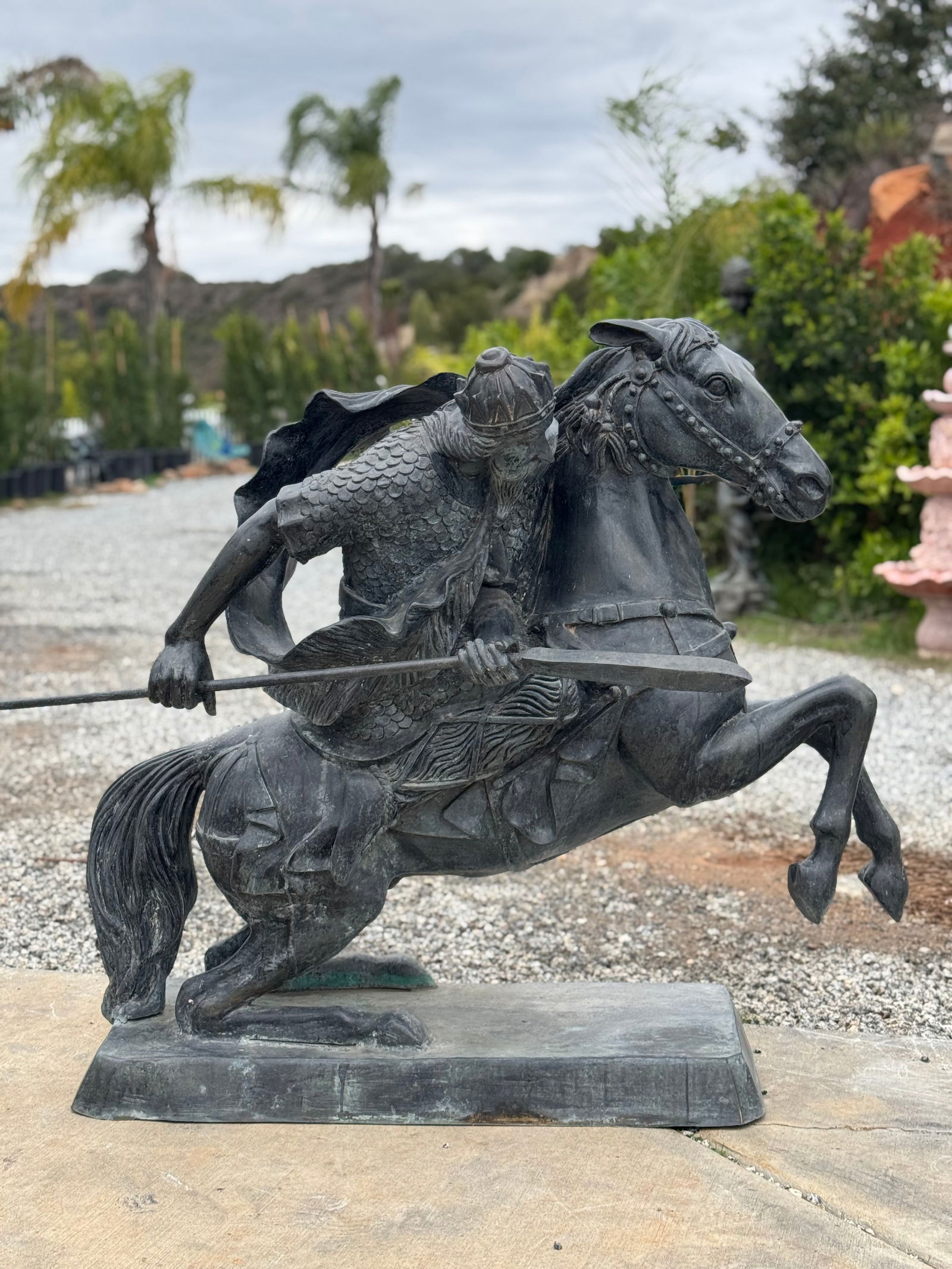 Large Rider and Horse Bronze Sculpture: Aprox Size: 60 in x 44 in 20 in