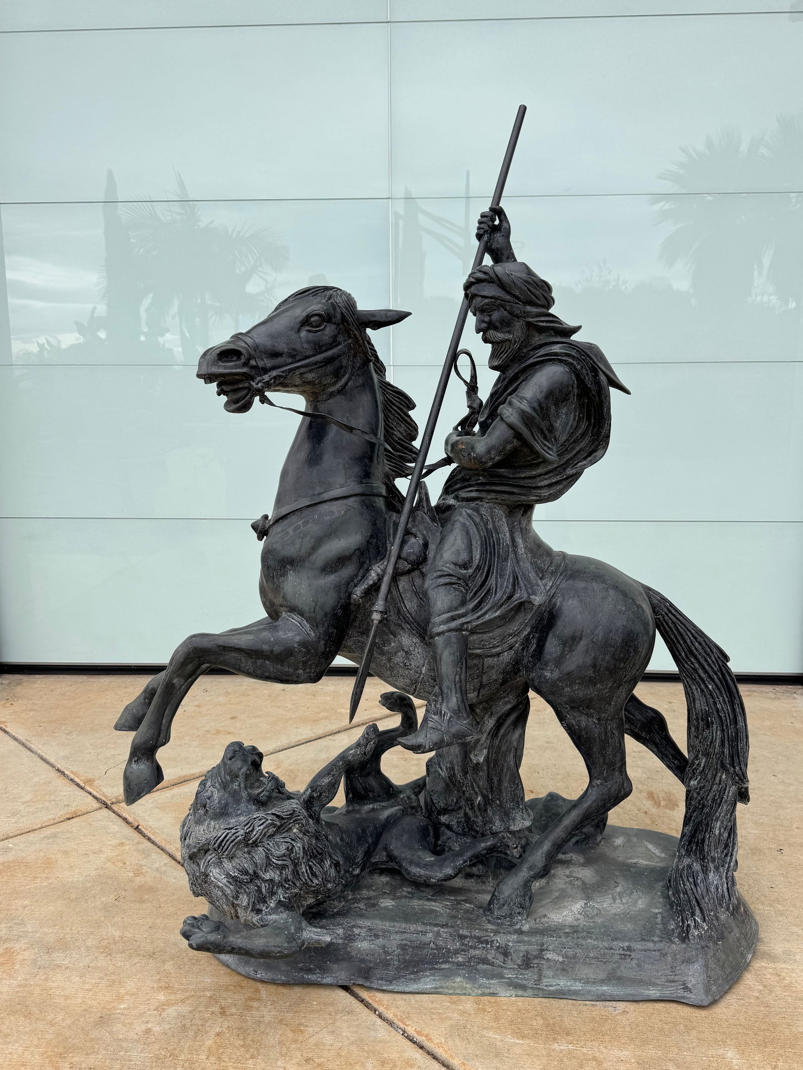 Large Rider and Horse Bronze Sculpture: Aprox Size: 59 inx 44 in x 20 in