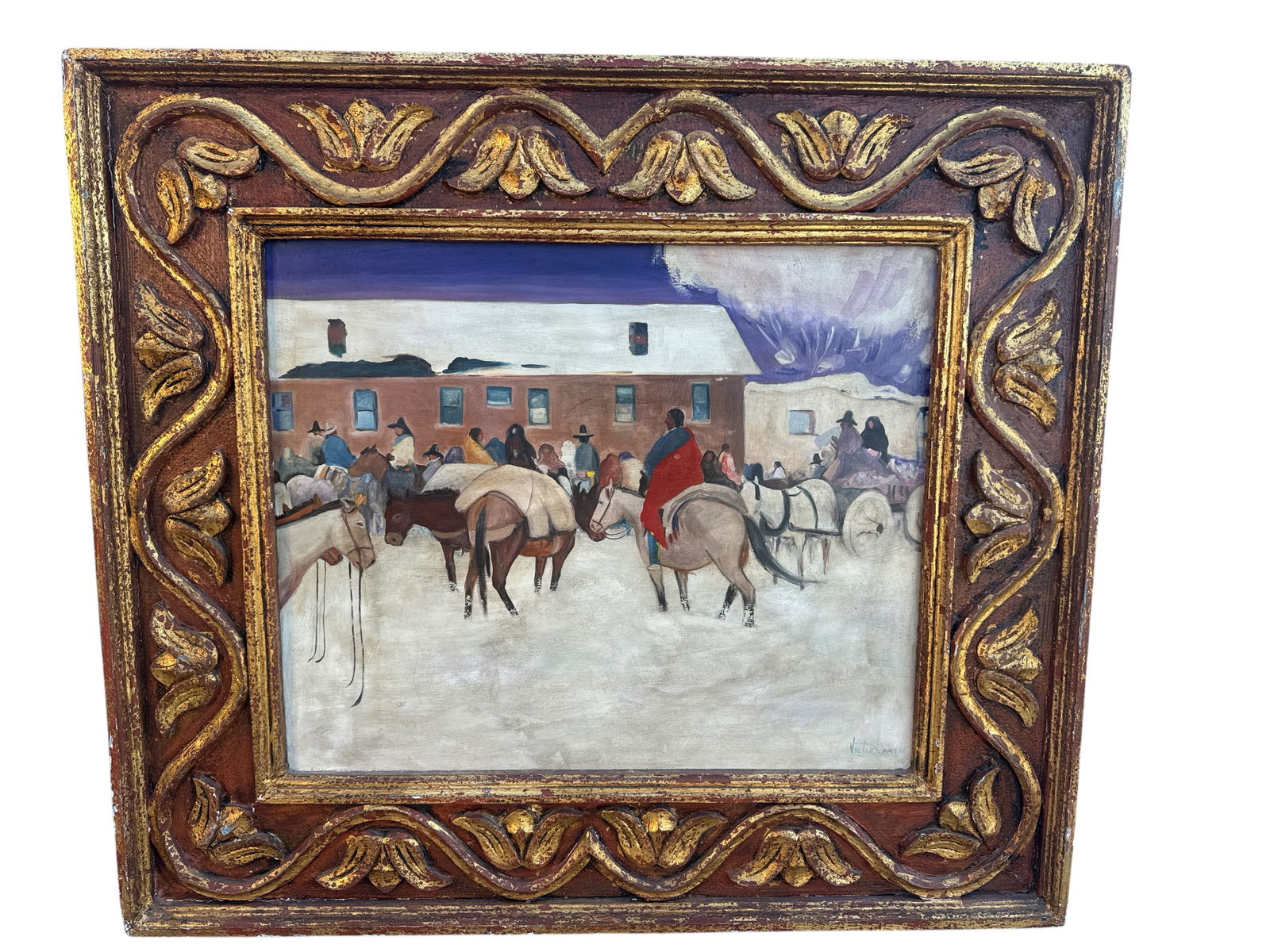 Large Native Landscape Oil Painting by Victor Romero: Size:34 in x 30 in