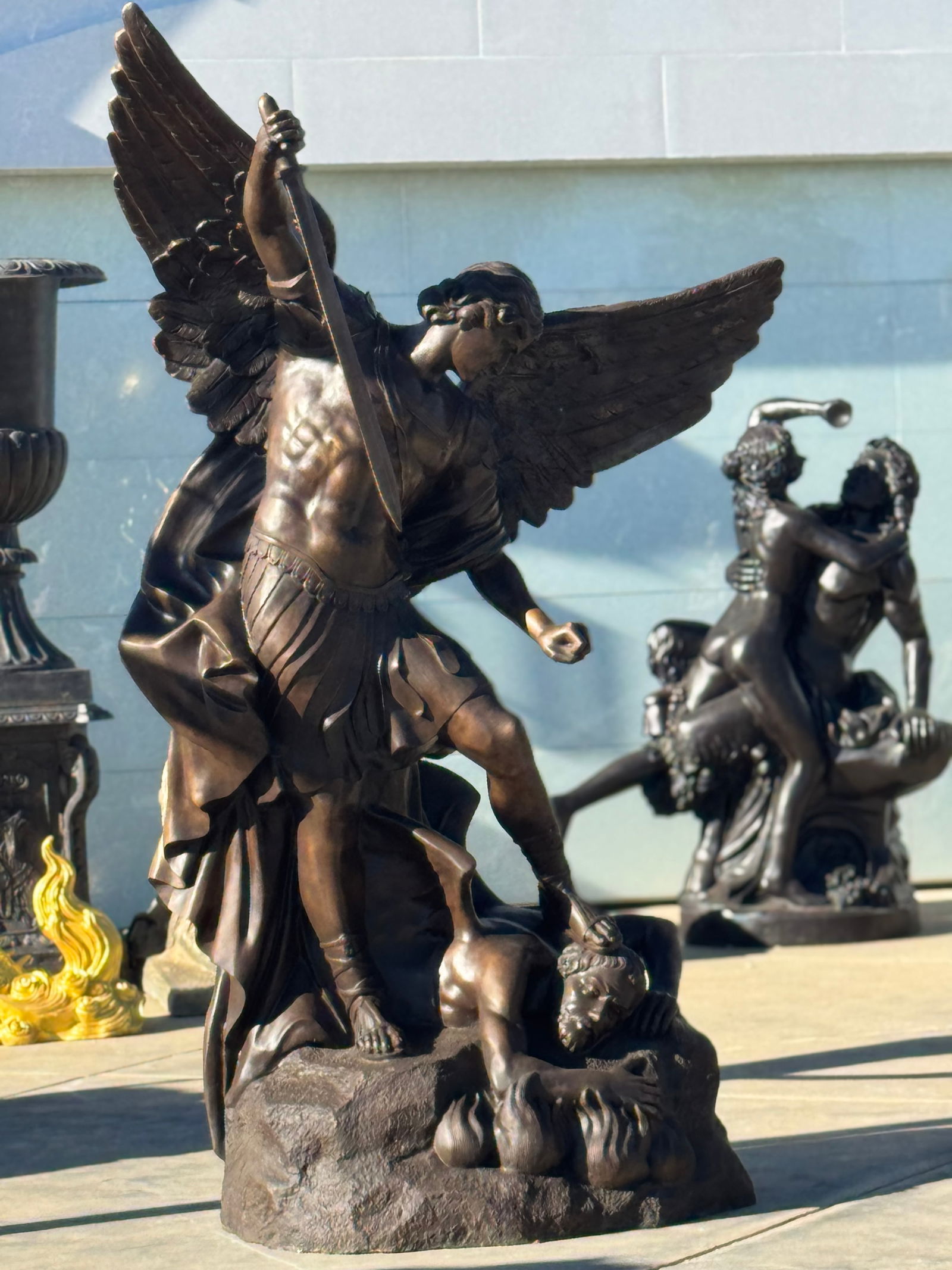 Life Size Saint Micheal The Archangel Bronze Statue: Size: 90 in x 60 in x 25 in