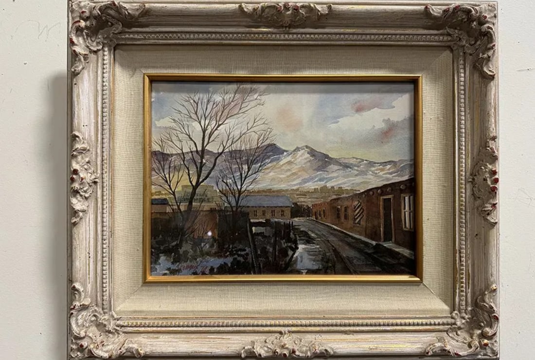 1974 Adobe Town Art Painting: Size:18.5 in x 16 in