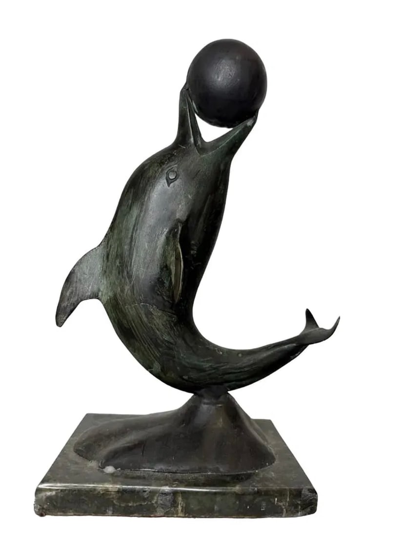 Modern Dolphin Bronze Sculpture: Size: 13 in x 9 in x 5
