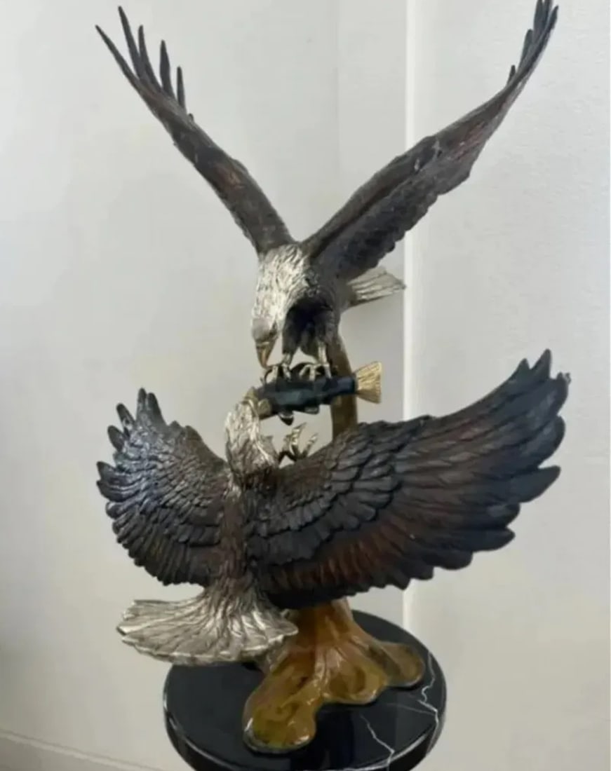 Large Bronze Eagles Sculpture: Size: 42 in x 35 in