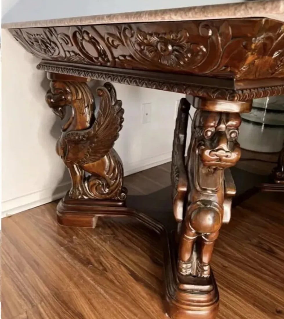 Griffins Wood and Marble Table - 3
