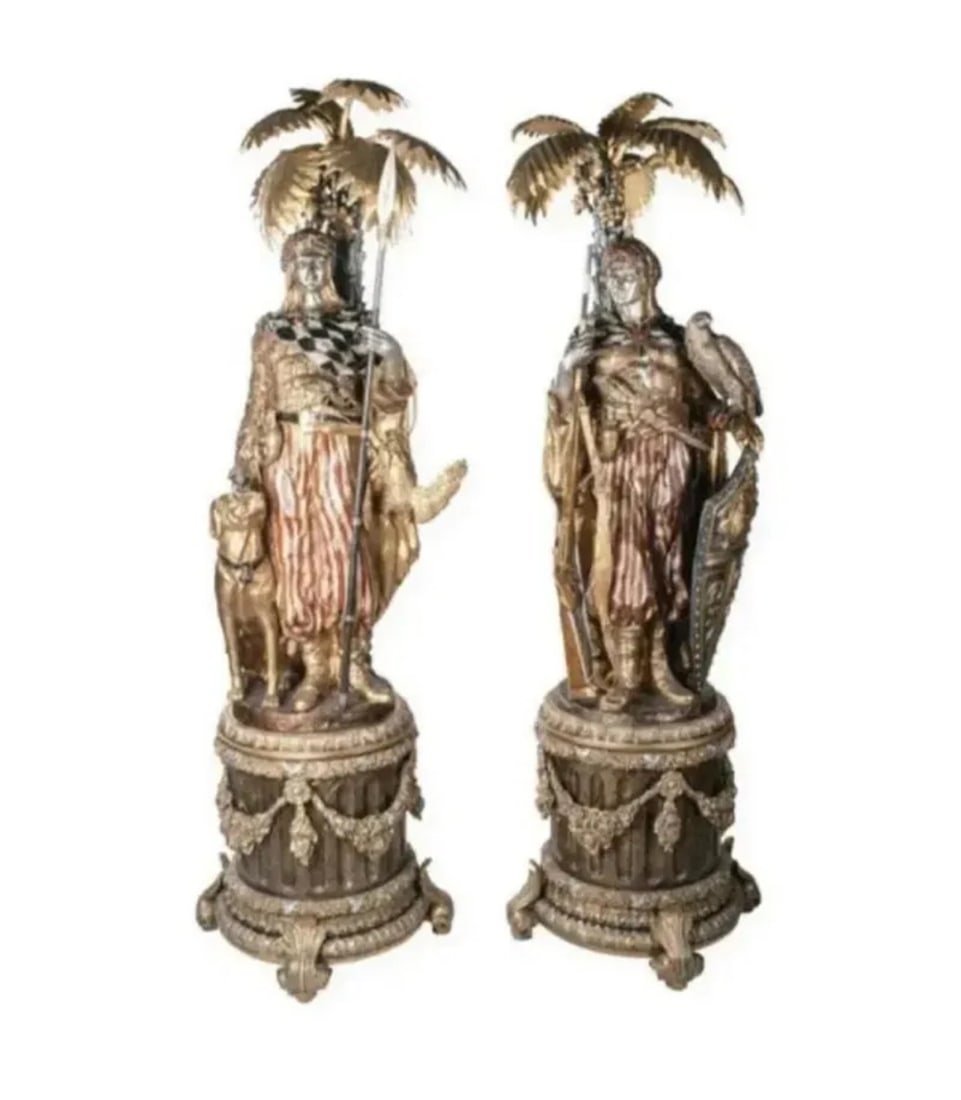 Life Size Bronze Arabs Hunters Sculptures: Size:90 in x 26 in 26 in