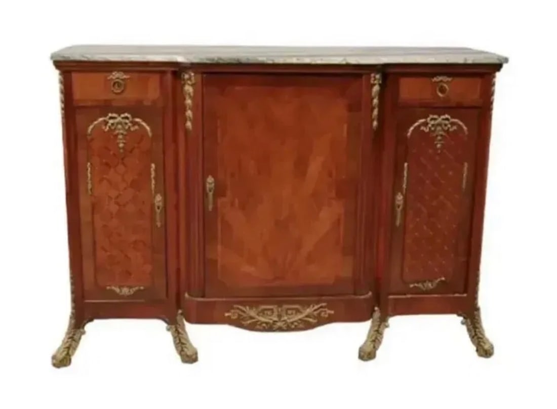 Large French Louis XV Marble Sideboard: Size: 61 in x 44 in 22 in