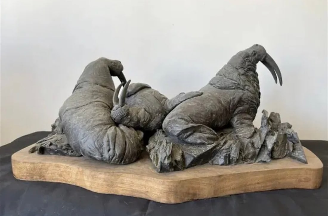 1973 Walrus Bronze Sculpture by Lorenzo Ghiglieri: size:22 in x 14 in x 10 - limited 8/35