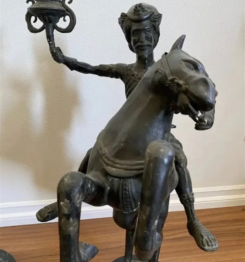 TwoLarge Bronze Spanish Conquerors Candelabras - 3