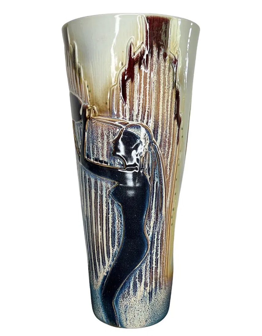 Chinese Art Painted Vase: Size:17 in x 8 in