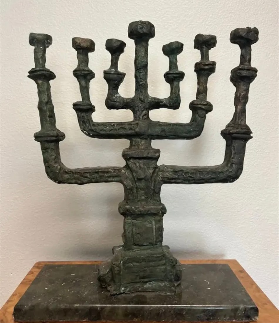 Dali Large Bronze Sculpture - The Menorah: Size:15 in x 12 in x 5 in