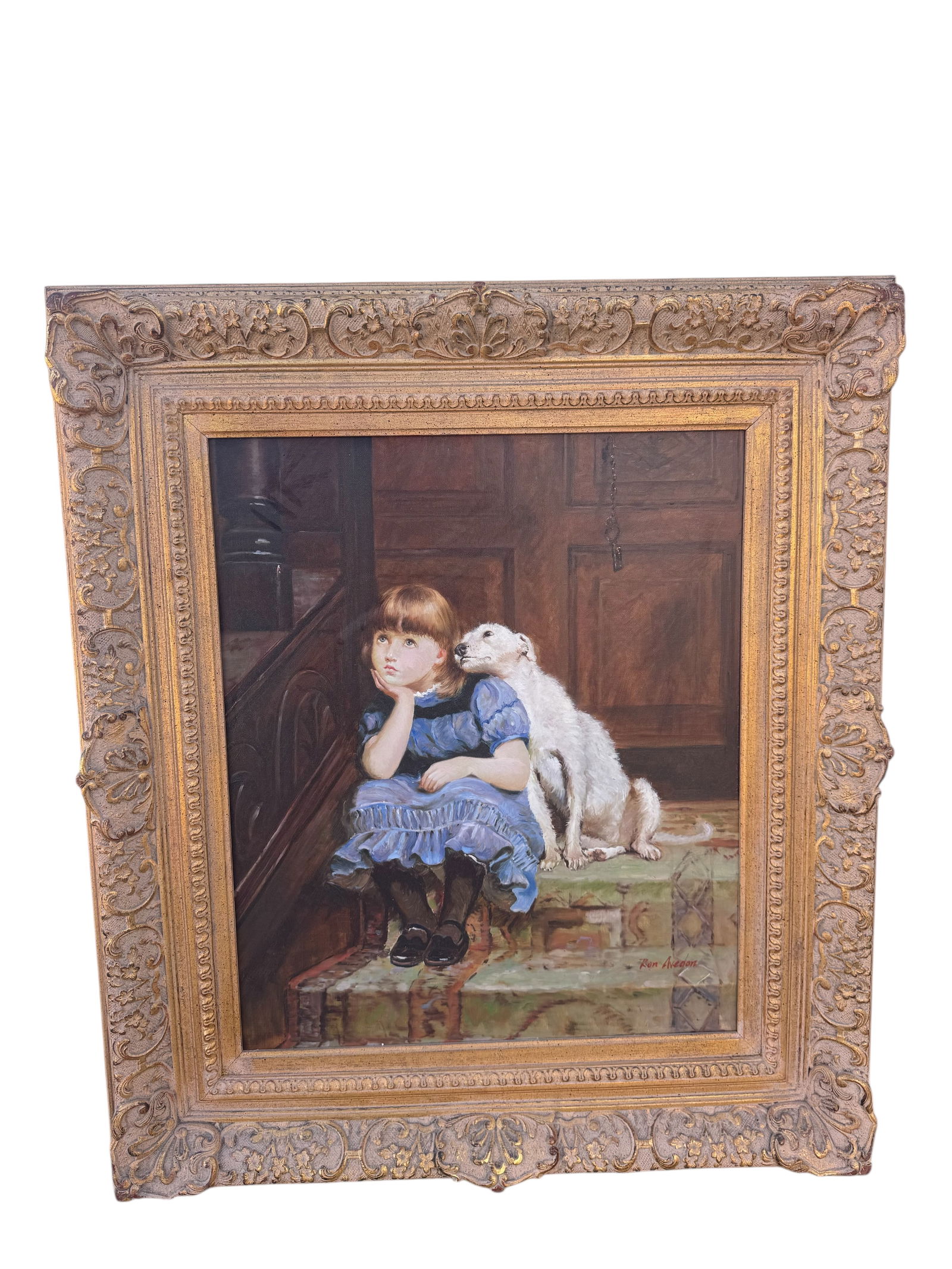 Girl and Dog Oil Painting: Size: 30 in x 24 in