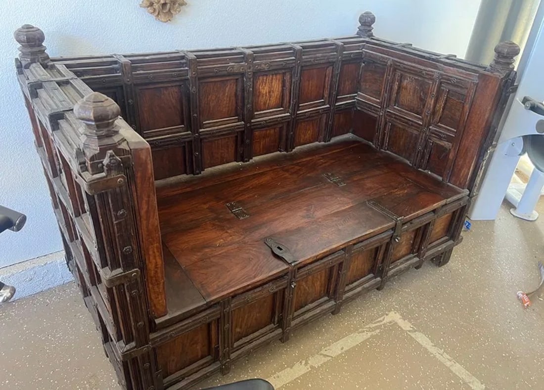 Indian Heavy Temple Doors Wood Bench: Size:63 in x 32 in x 41 in