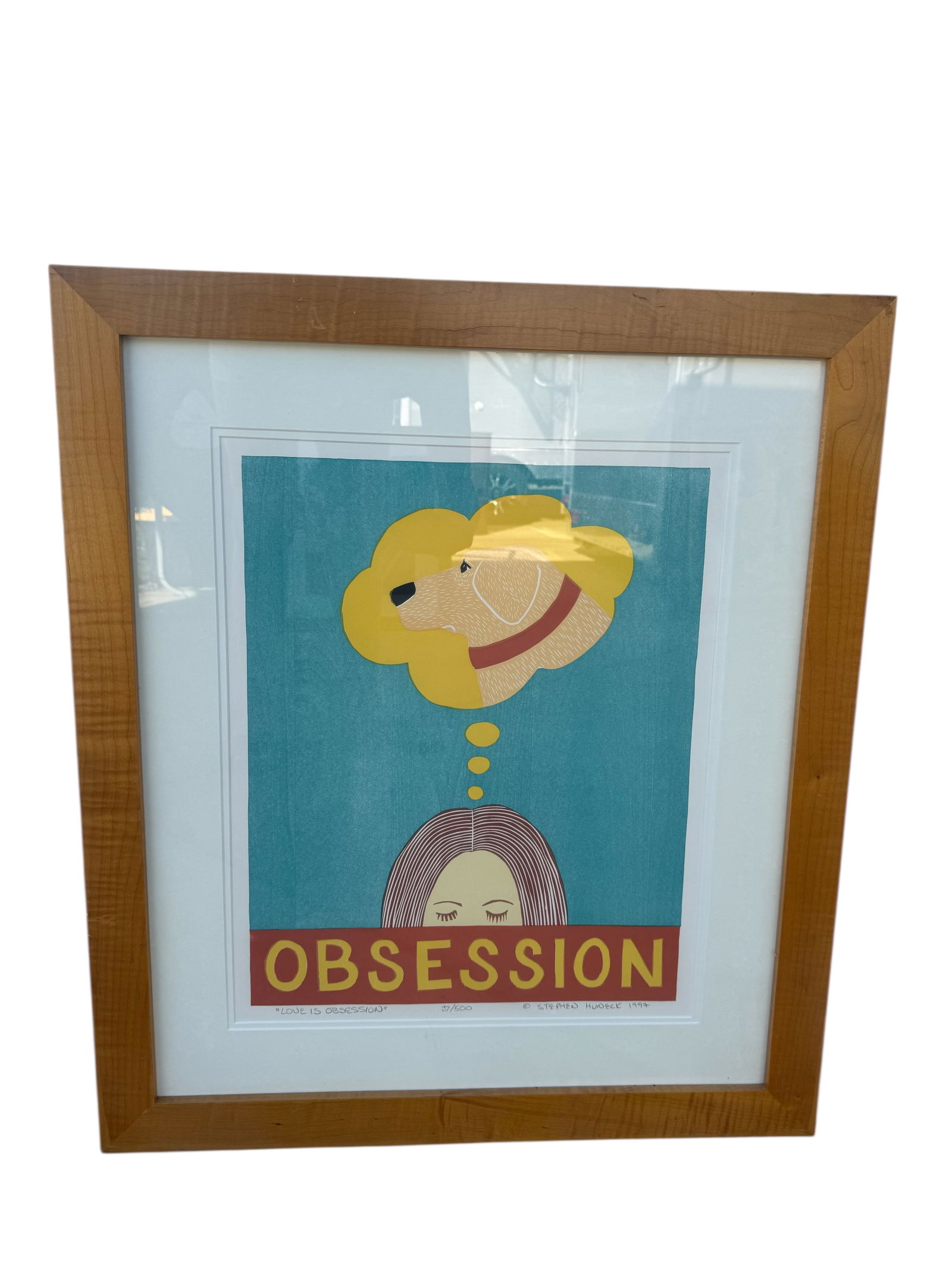 1997 Art Thinking About my Dog, Love is Obsession by Stephen Hundeck: Size: 32 in x 26