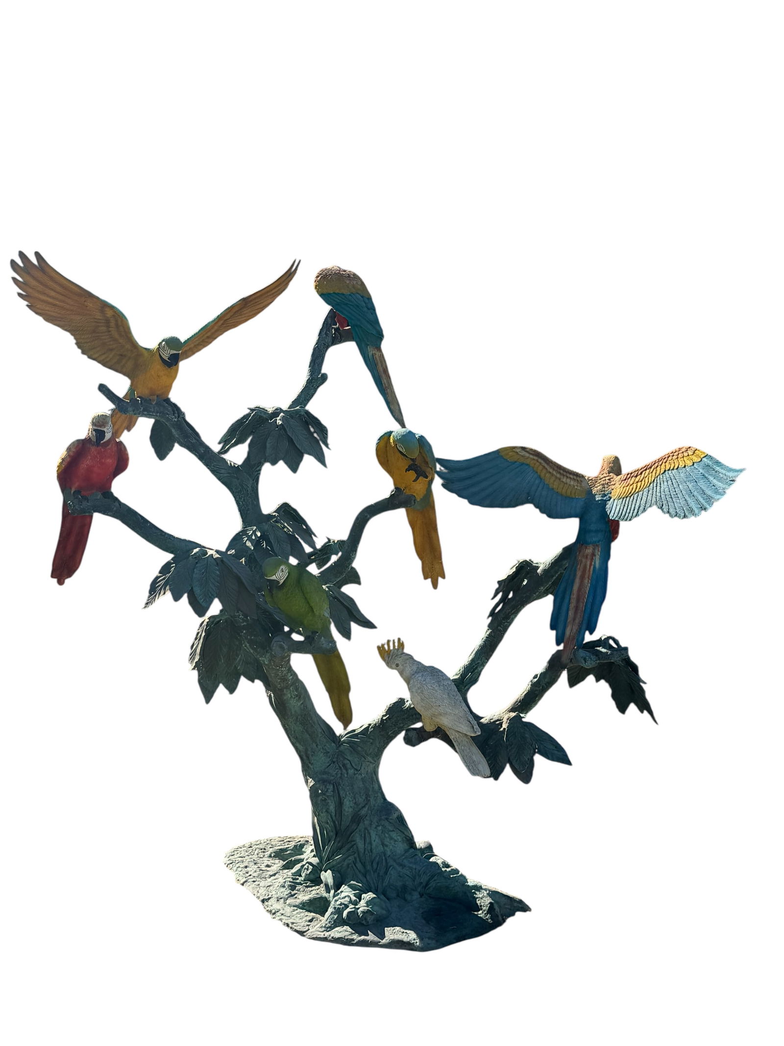 Tropical Macaws & Cockatoo on Branch Monumental Garden Bronze Sculpture (1 of 6)
