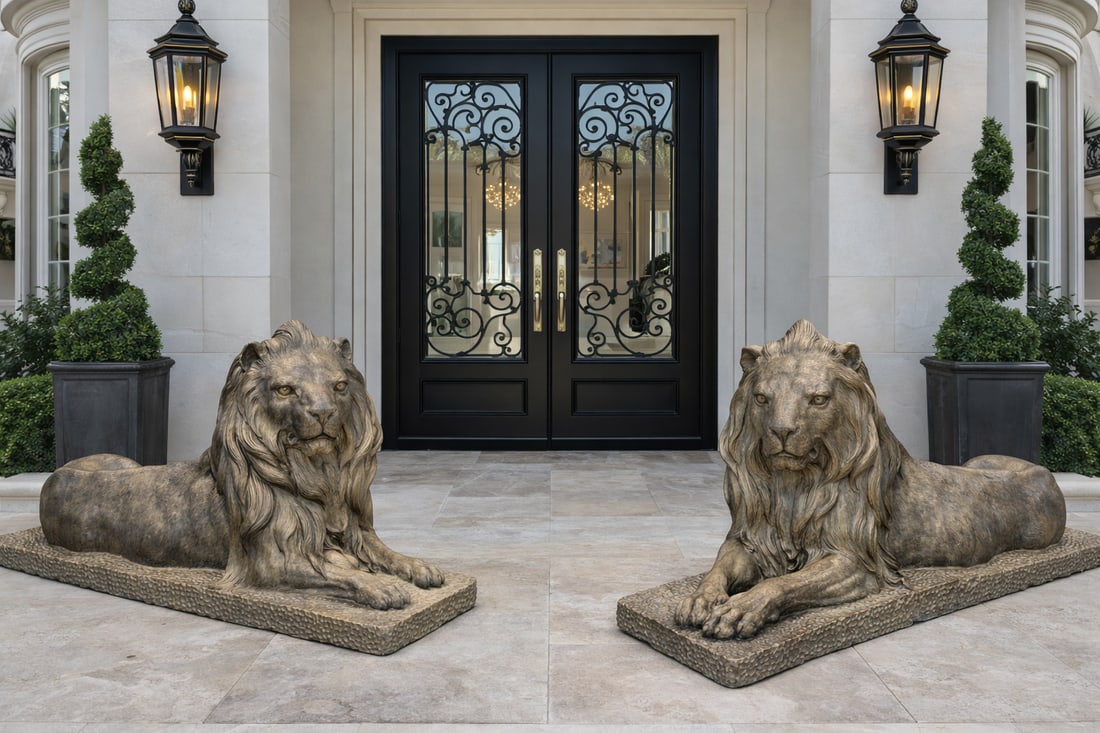 Monumental Bronze Lions Sculpture: Size: 65 in x 35” x 33 in