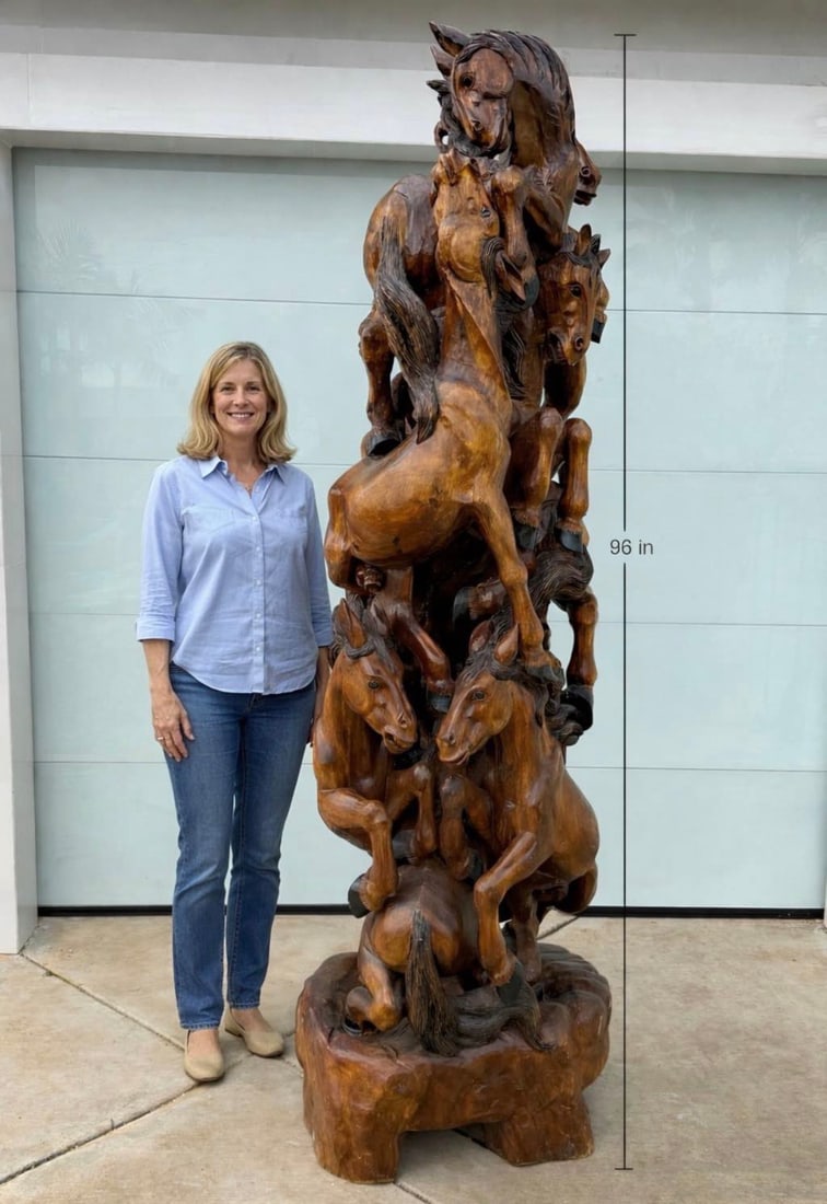 Monumental Wood Horses Sculpture: Size: 90” tallPrivat Collection of Uncle Phil M. from las Vegas, Nevada.