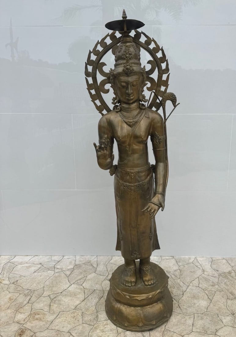 Life Size Antique Hindu God Vishnu Bronze Sculpture: Size: 69” x 24”