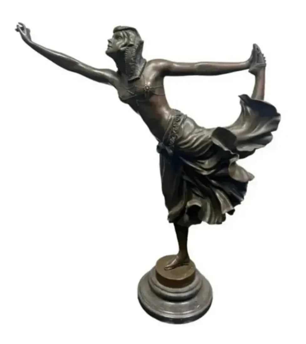 Art Deco Dancer Bronze Sculpture: Size: 16.5 in x 15 in