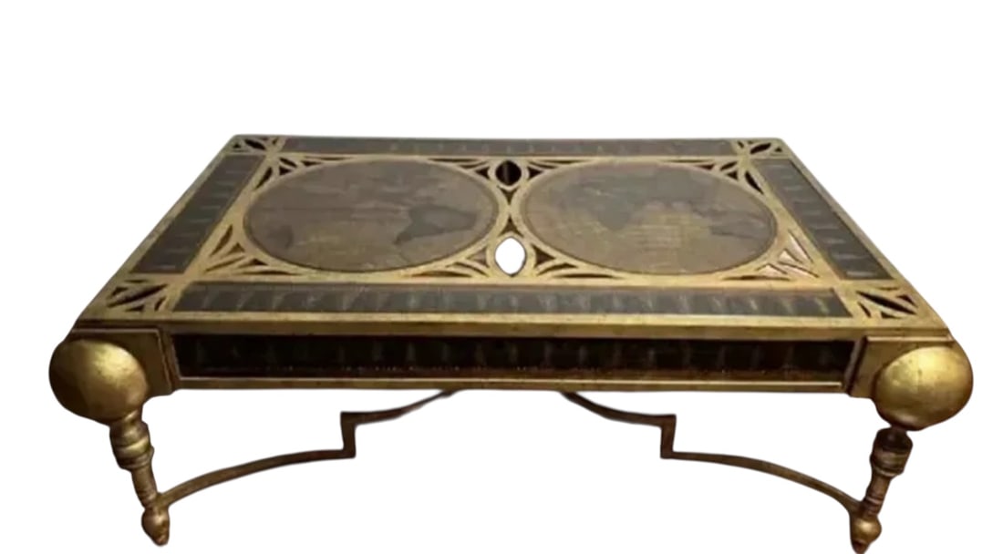 Huge Iron and Glass World Map Coffee Table: Size: 65 in x 40 in 23 in
