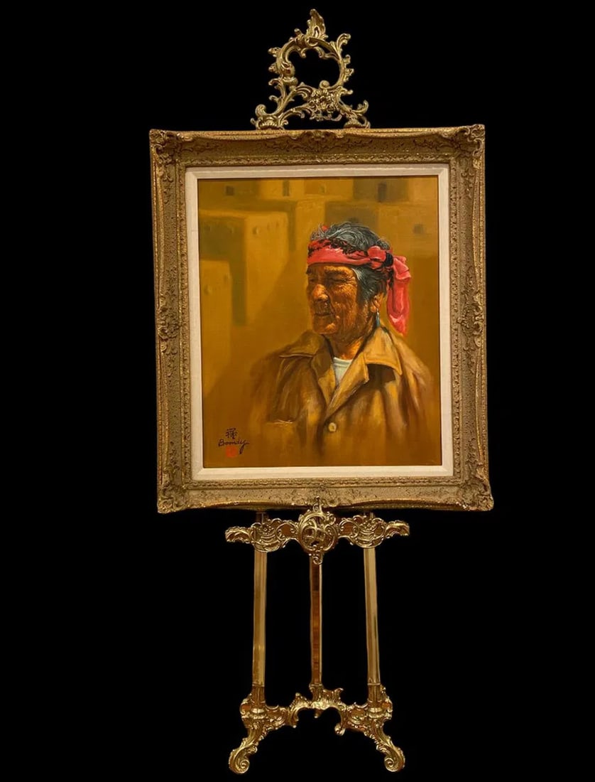 American Indian Oil Painting - By Boondy: Size : 31 in x 27 in