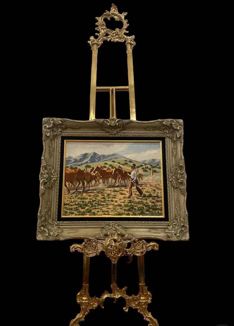 Western Horses Oil on Panel Painting by Joy Lynch: SIZE: 26 IN X 22 IN