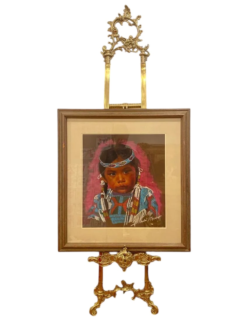 Native American Girl Pastel Painting -by Chodat: SIZE: 30 IN X 27 IN