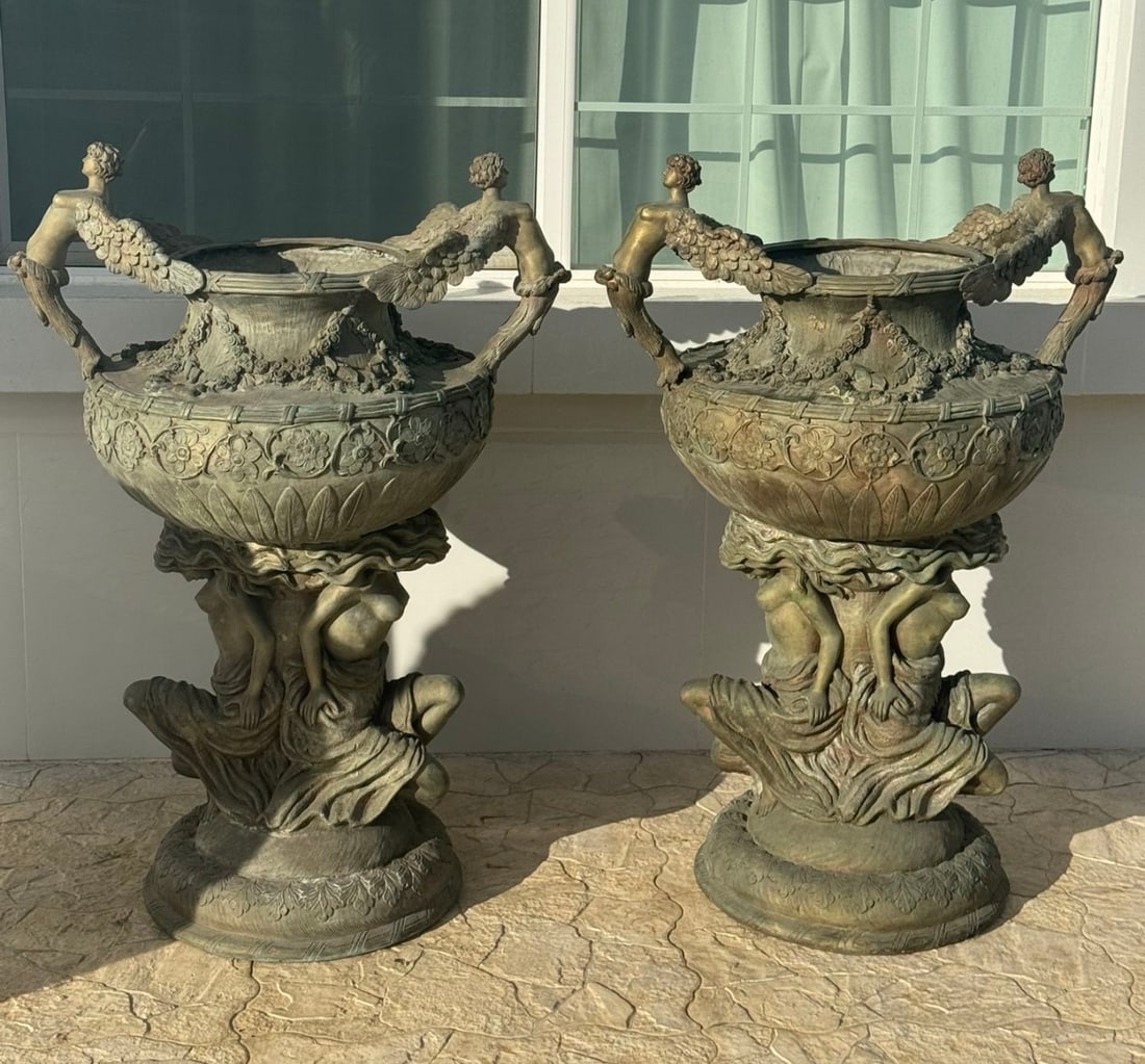 Monumental [Pair of Bronze Urns French Style: SIZE: 47 IN X 36 IN