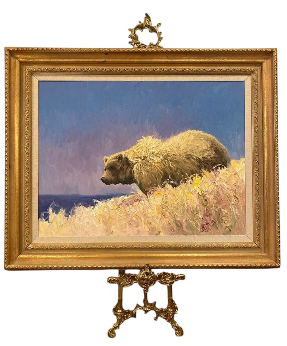 Huge Bear Oil Painting - Signed: SIZE: 52 IN X 42 IN