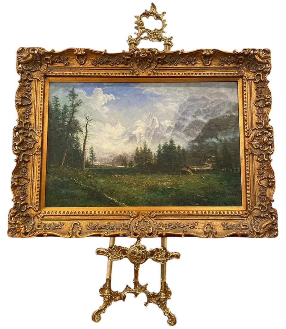 Landscape Oil Painting Signed by Henry Mroan: size: 46 in x 34 in