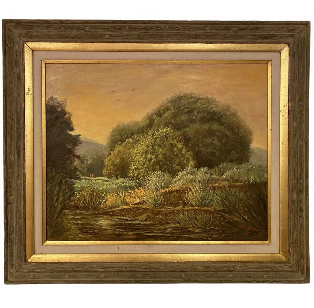 Landscape Oil Painting on Panel Signed: frame: 41 in H x 39 in H -