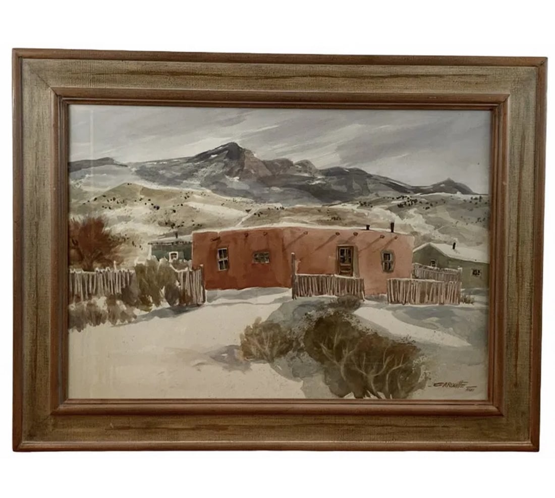 Adobe HousesWatercolor Oil Painting by Garoutte ASAI: frame: 48 in H x 38 in H -