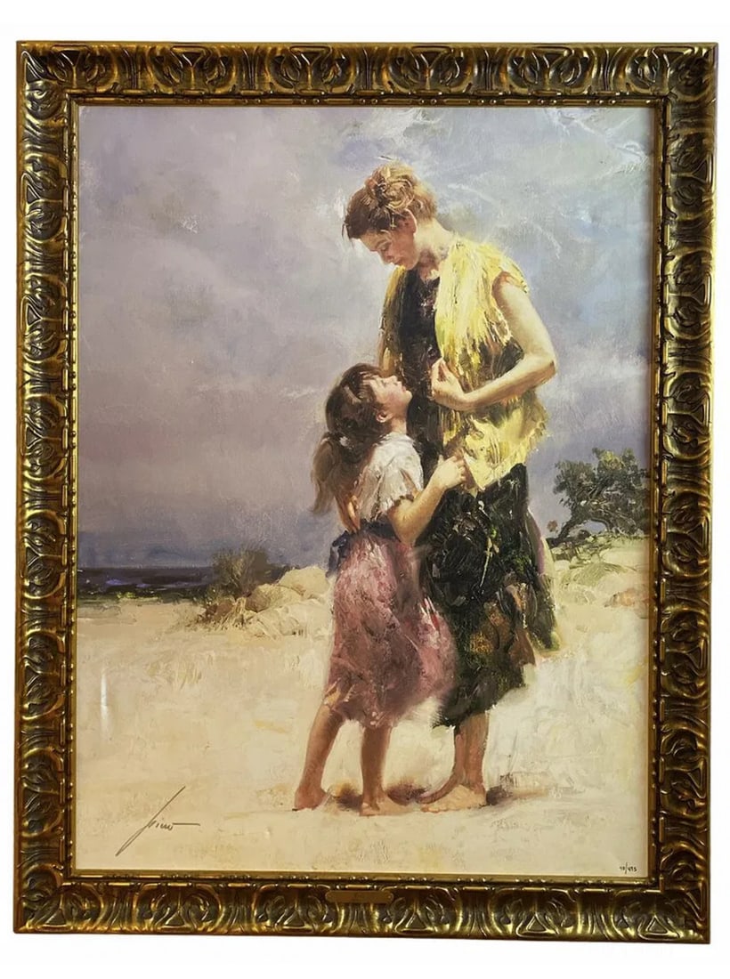 Tenderness Mom and DaughterLimited Edition by Pino: Oil Painting Art by Pino. Comes with certification of authenticity. 40 from 495 - Frame: 45 in H in x 35