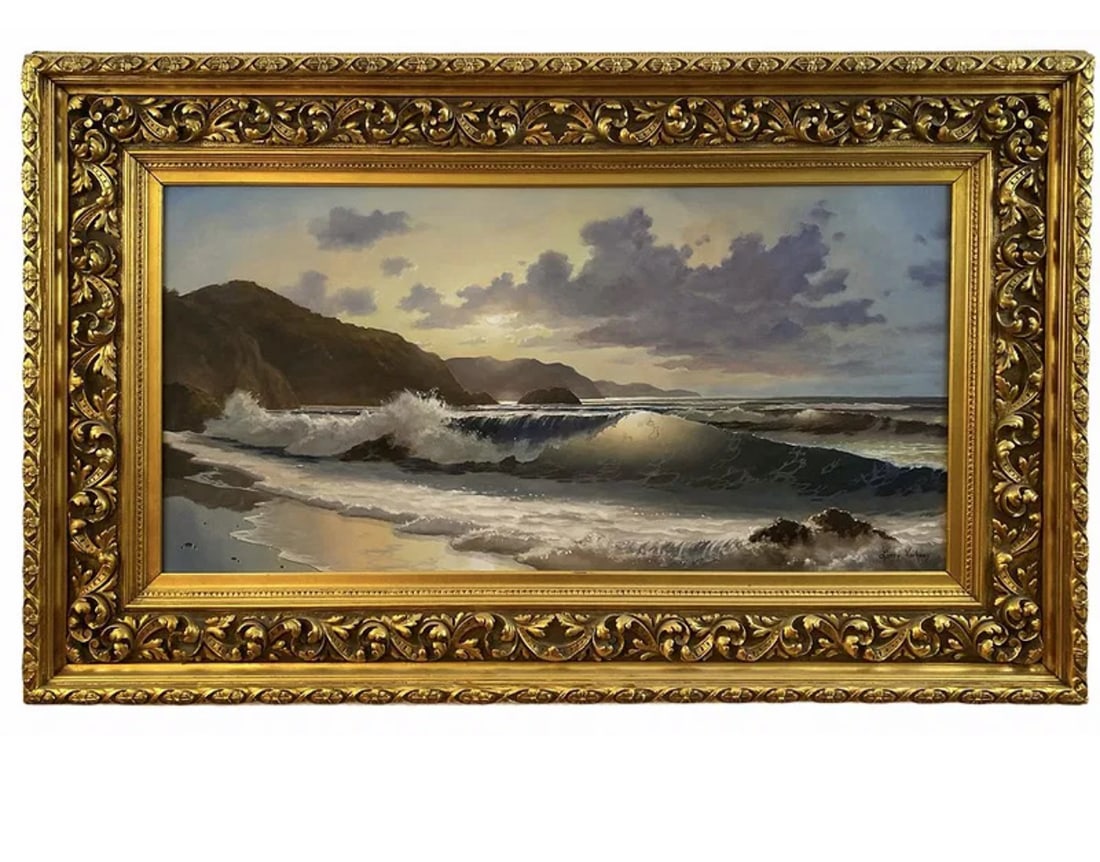 Ocean Scene Landscape Oil Painting by Larry Vorhees: Frame: 63 1/2 in L x 39 1/2 in H -
