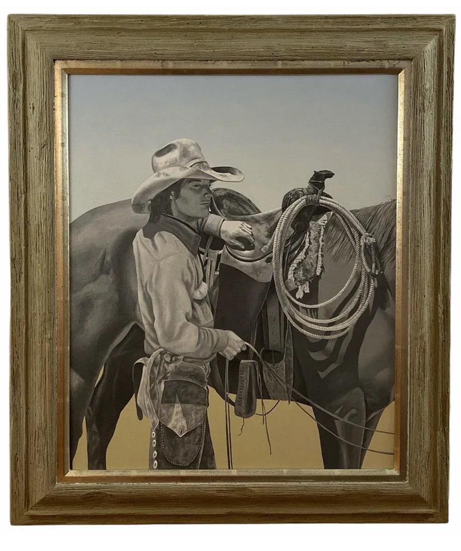Cowboy Oil Painting by Walt Johnston: Frame: 31 in H x 27 -
