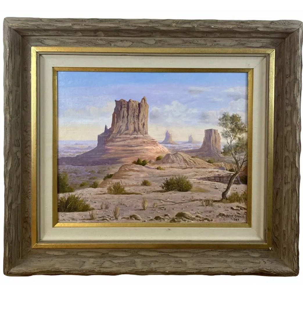 Navajo Arizona Oil Painting by Maurice Green-: Frame: 30 in L x 26 in L