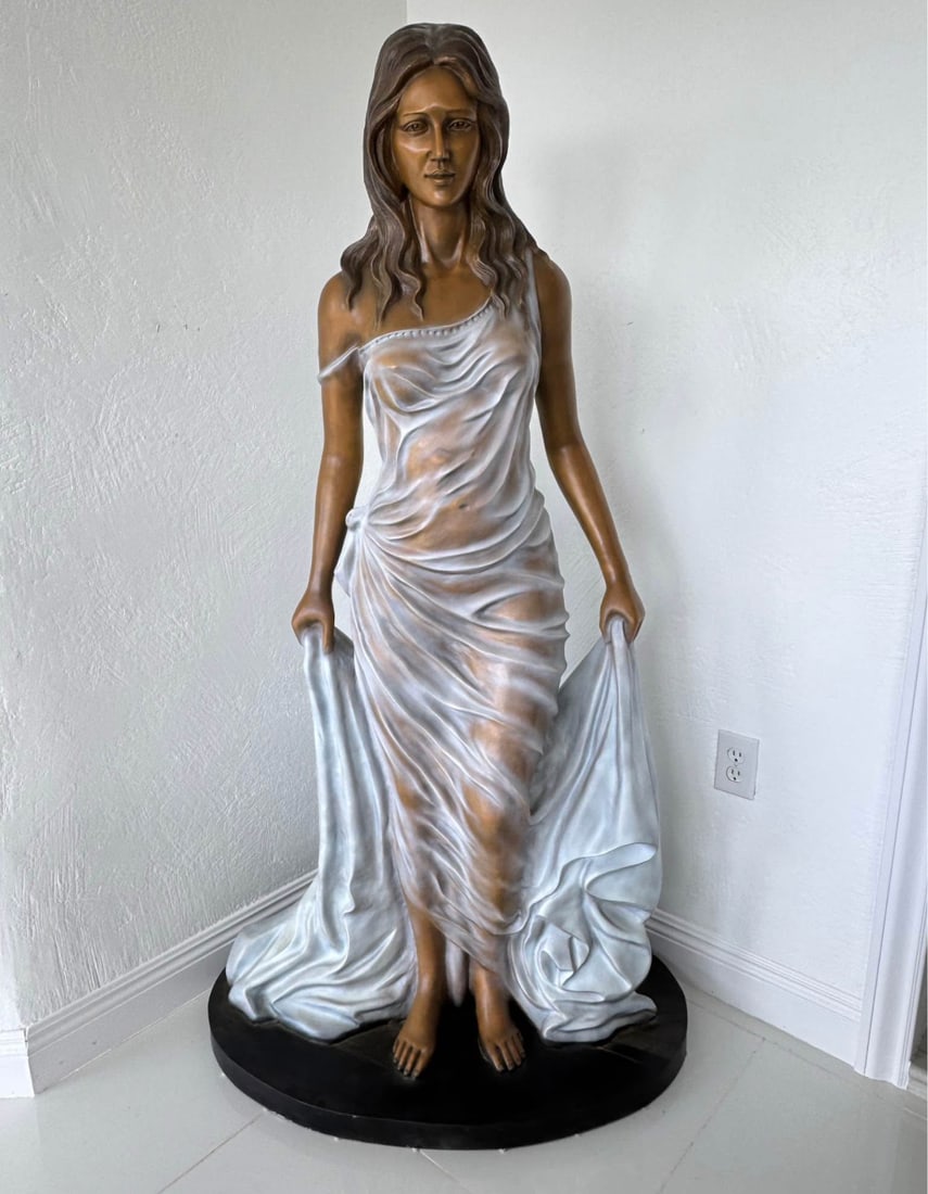 Life Size Bronze Realistic Lady Bronze Sculpture: Size: 70"x 40"