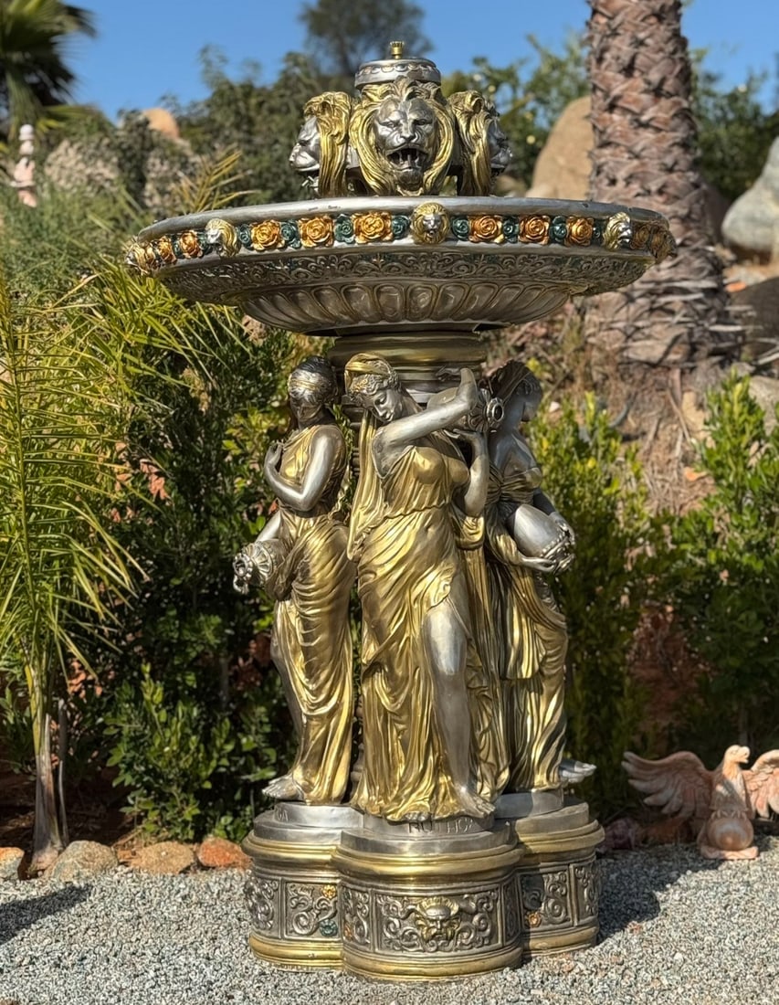 Monumental Four Season Ladies Bronze Fountain: Size: 96 in x 53 in x 53 in