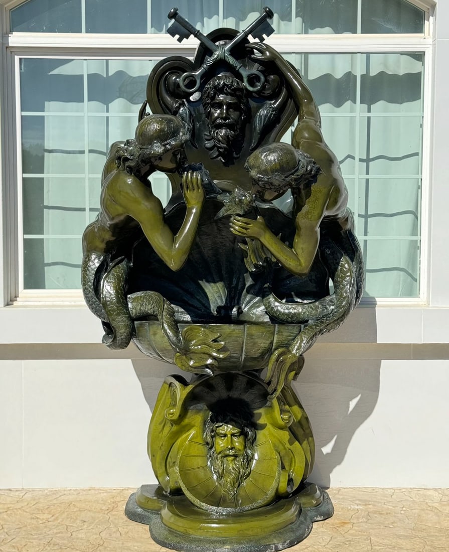 Monumental Merman Nautical Bronze Fountain Sculpture: Size: 82 in H