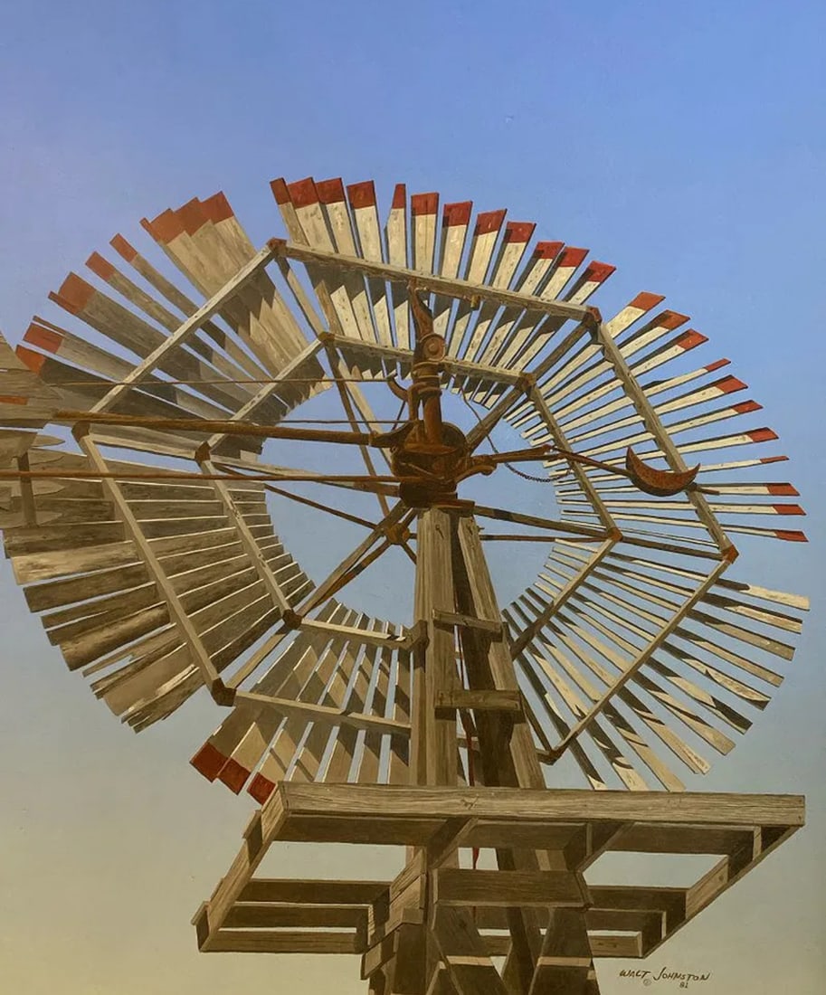 1981 Windmill Oil on Panel by Walt Johnston - 2