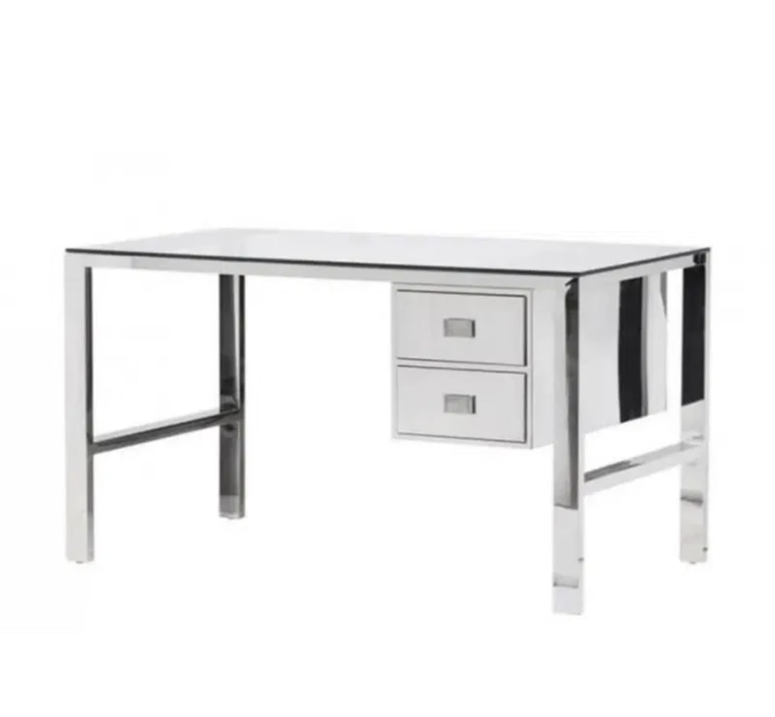 Designer Modern Stainless Steel Glass Desk: Size: 52 in x 28 inx 30 in