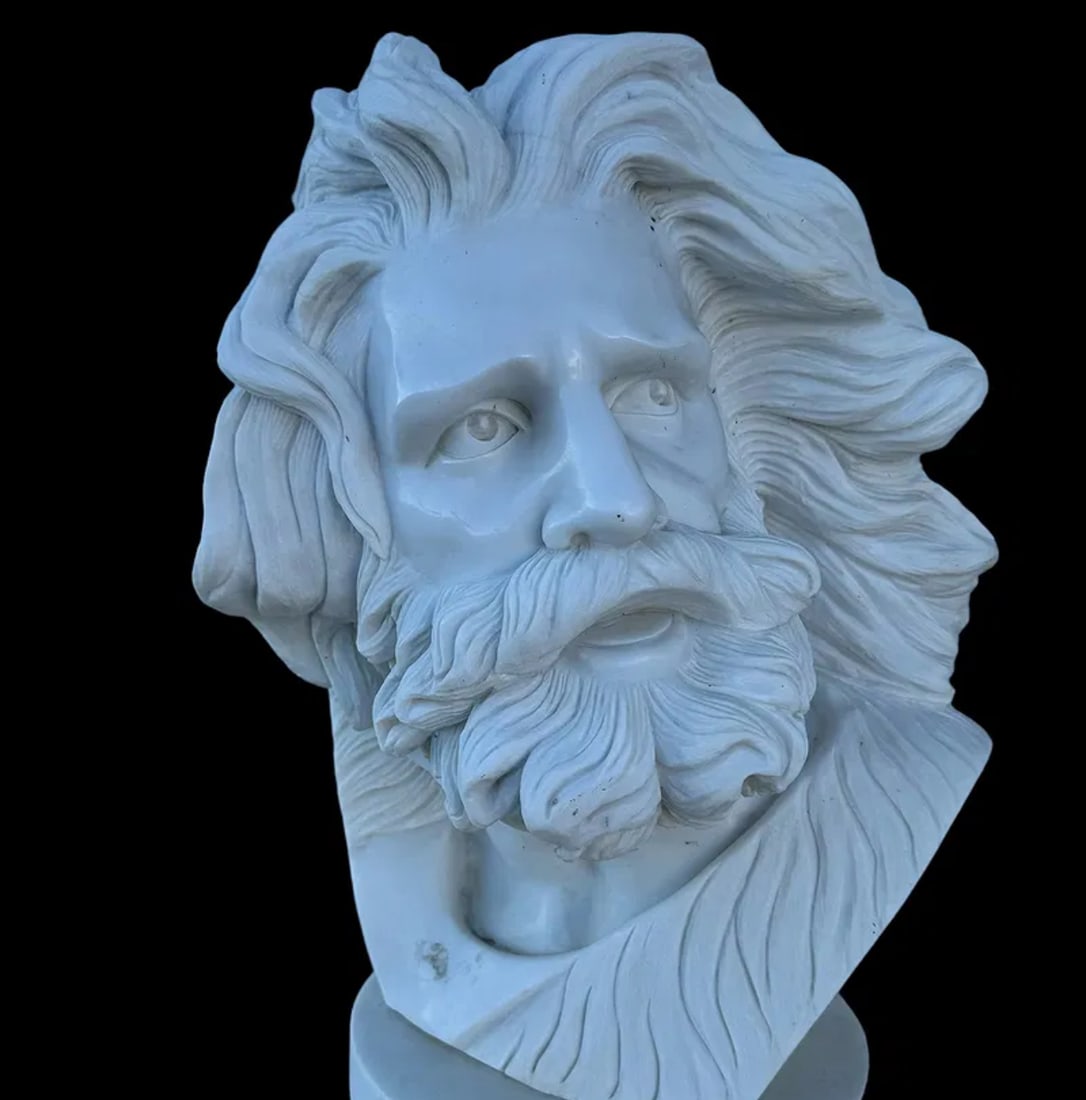 Zeus Marble Bust and Pedestal - 2