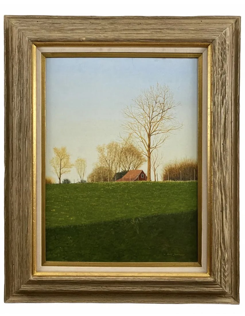 1982 Landscape House Painting by Walt Johnston: Frame: 34 in H L x 28 in L- Painting: 17 1/2 in L x 23 1/2 in H ****** 1932-2018Simply put, Walt Johnston was a contemporary realist. He looked at everything in the most modern way, saw the
