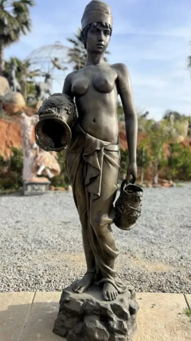 Life Size Lady with Pitcher Bronze Sculpture: Size: 74 in x 27 in