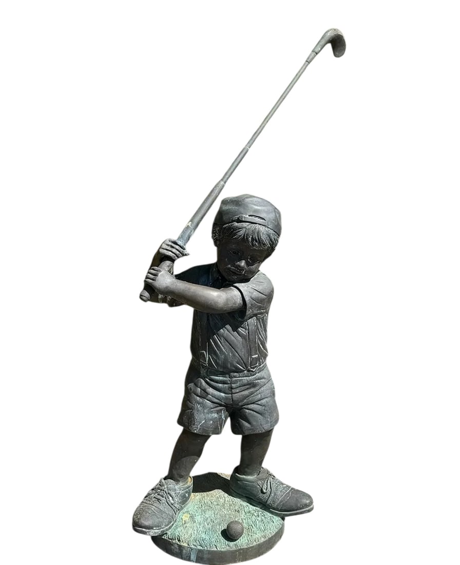 Life Size Bronze Boy Golf Player: Size: 46 in x 20 in