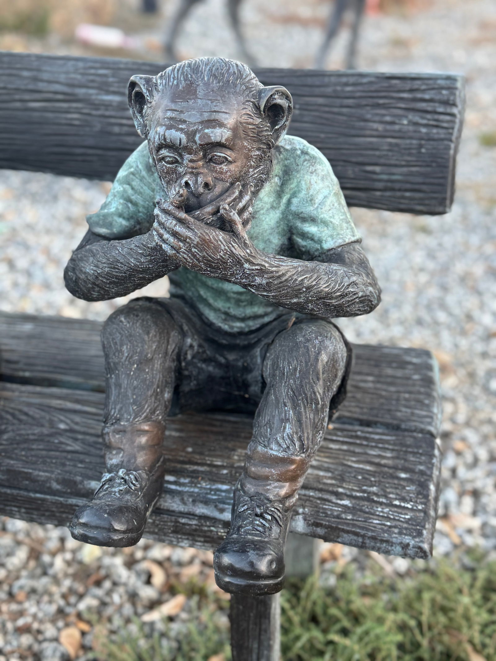 Three Wise Monkeys on Bench Bronze Sculpture - 5