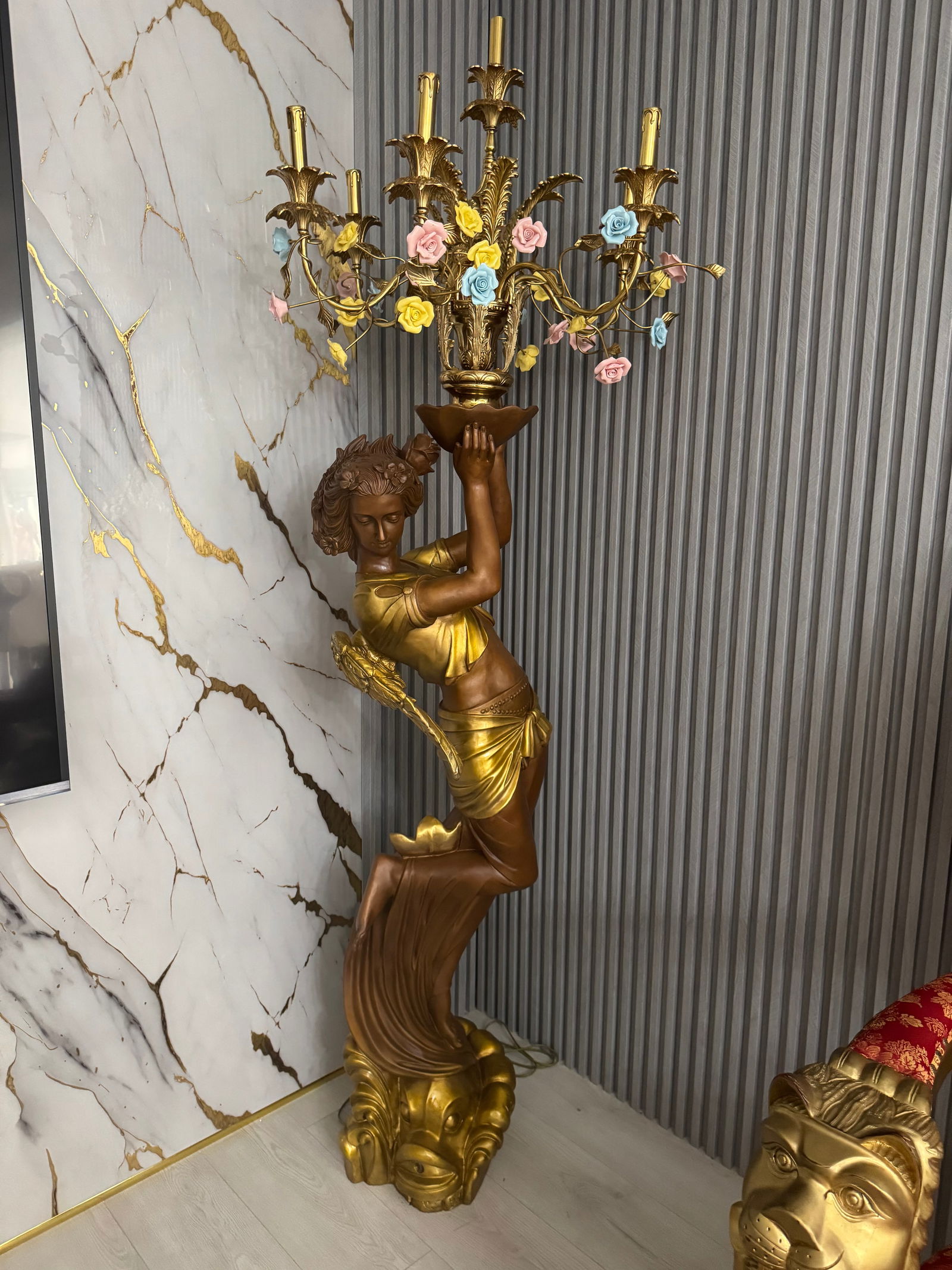 Life Size Angel Bronze Floor Lamp Sculpture: Size: 85 in x 15 in
