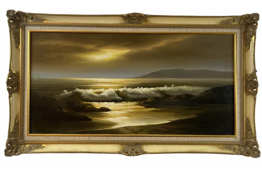 Ocean scene Oil Painting - Signed: Frame: 42 in L x 24 in H