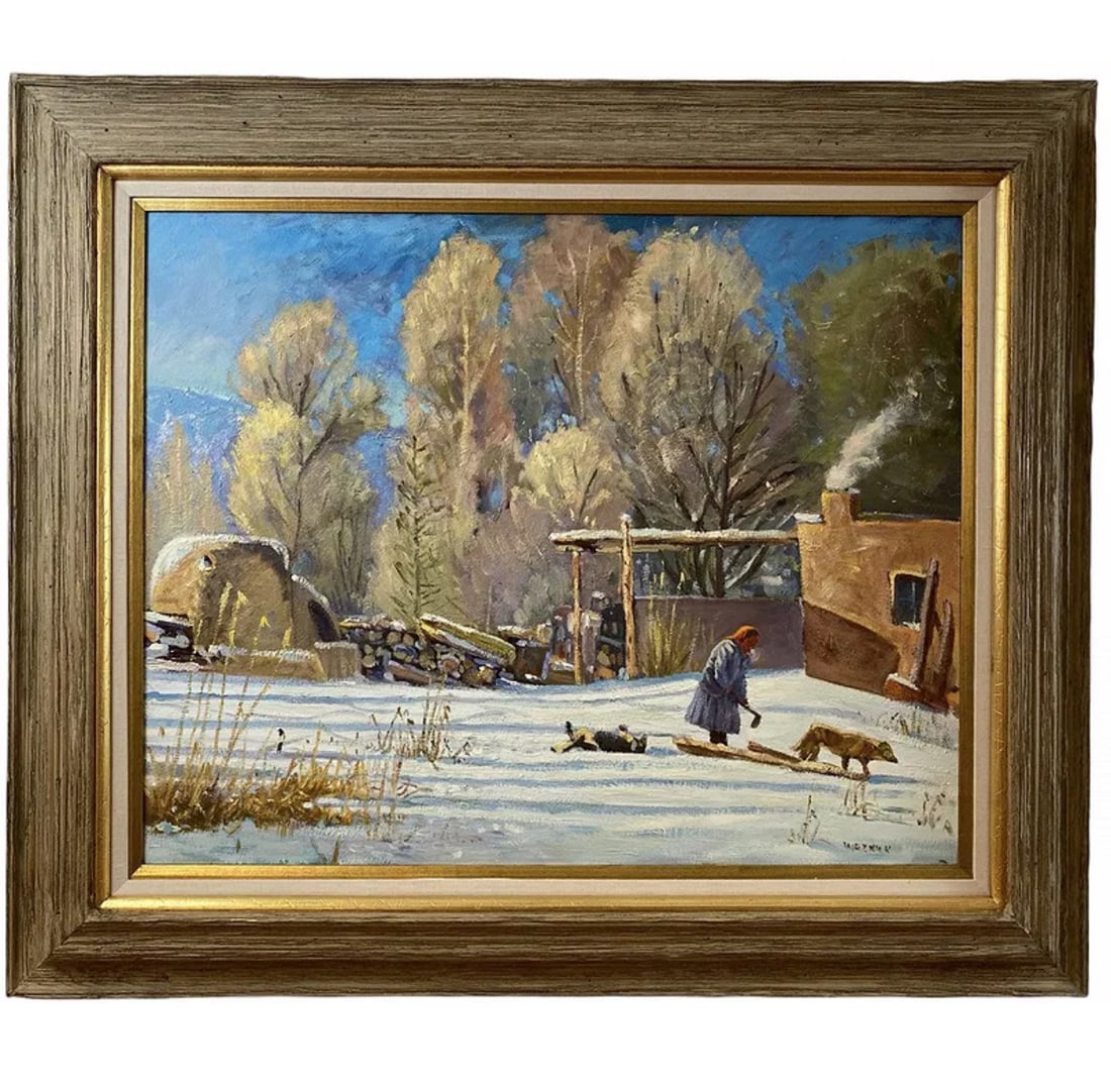 Morning Snow Oil Painting by Wezwick: Frame: 40 in L x 34 in H - Painting: 29 in L x 23 in H Major Awards and Shows:Honorable Mention in Oil Painter's of America 2013 Spring Online ShowcaseJuried into Oil Painter's of America 1st Summer S