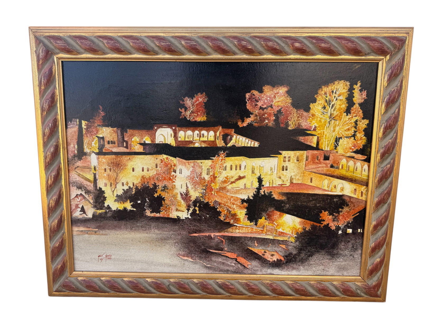 1997 Lebanon Landscape Oil Painting by Mlaik Hamzy: Size: 33 in x 26 in