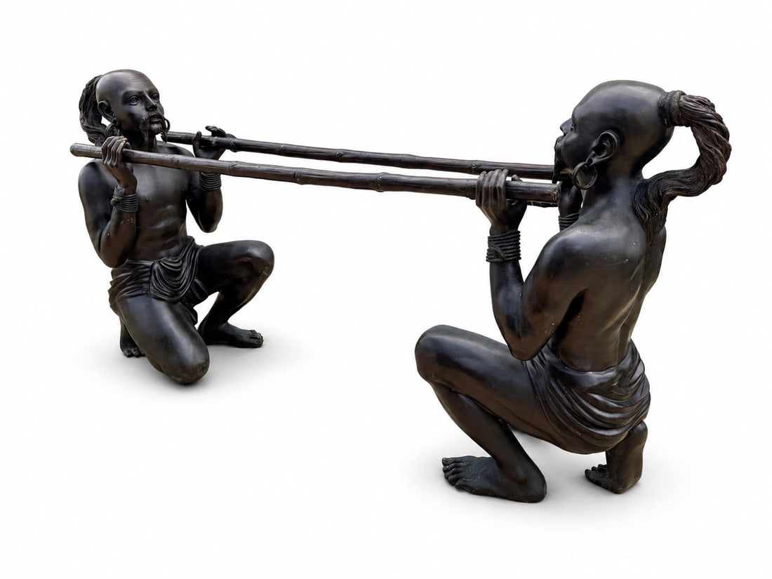 Bronze Mongolian Men Sculpture Table by C. Caudion: Size: 77” x 38” x 18”